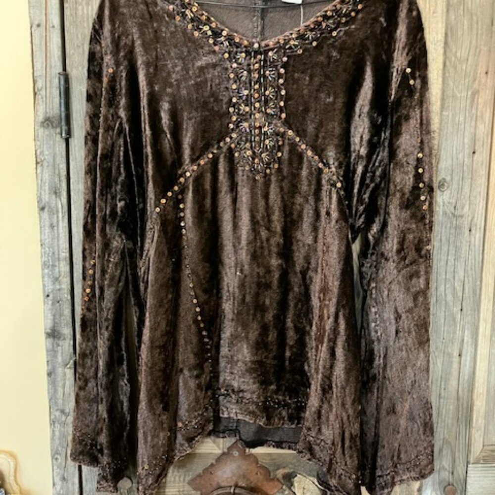 Brown Crushed Velvet Boho Top by Raaga